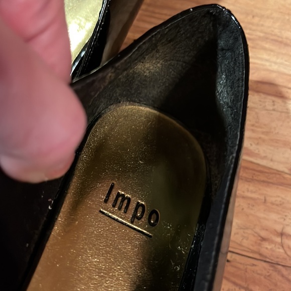 IMPO Alison vegan patent shiny peep toe gold accent mini wedge ballet flats VGUC - Picture 5 of 10